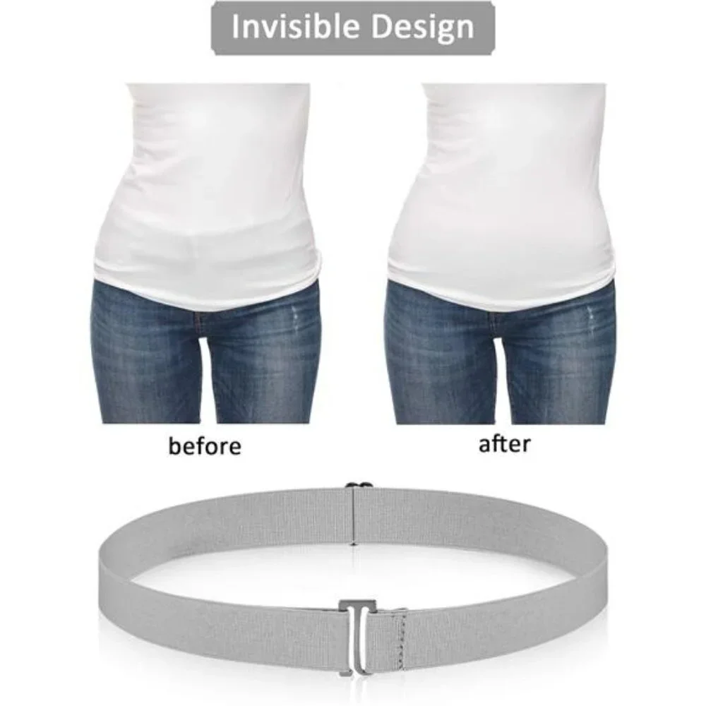 4 Pack Women Elastic Stretch Belt Invisible Belts with Flat Buckle